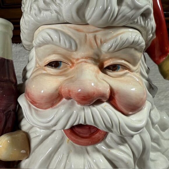 Vintage Coca-Cola Glazed Ceramic Santa Holding Coke Bottle Large Cookie Jar - Picture 2 of 13